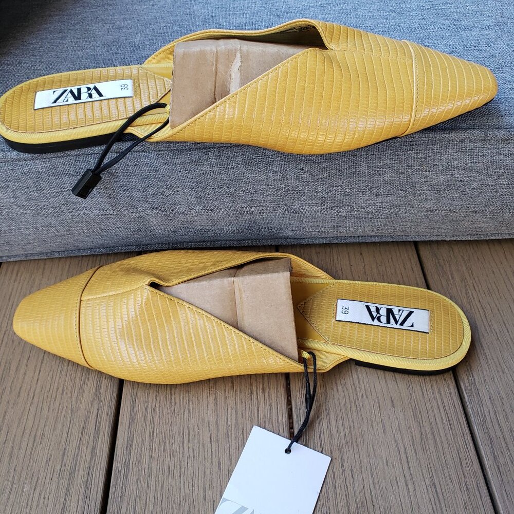 Zara Yellow Pointed Toe Mule Clogs - Picture 7 of 8